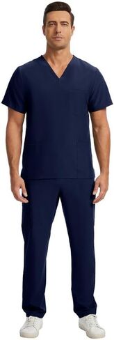 Kitmaz Men's Scrub Set - V-Neck Top & Straight Pants with 12 Pockets, 4-Way Stretchy Breathable Wrinkle Resistant in Saudi Arabia