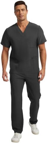 Kitmaz Men's Scrub Set - V-Neck Top & Straight Pants with 12 Pockets, 4-Way Stretchy Breathable Wrinkle Resistant in Saudi Arabia