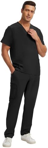 Kitmaz Men's Scrub Set - V-Neck Top & Straight Pants with 12 Pockets, 4-Way Stretchy Breathable Wrinkle Resistant in Saudi Arabia