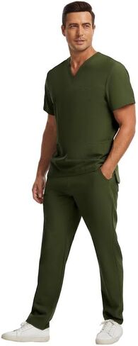Kitmaz Men's Scrub Set - V-Neck Top & Straight Pants with 12 Pockets, 4-Way Stretchy Breathable Wrinkle Resistant in Saudi Arabia