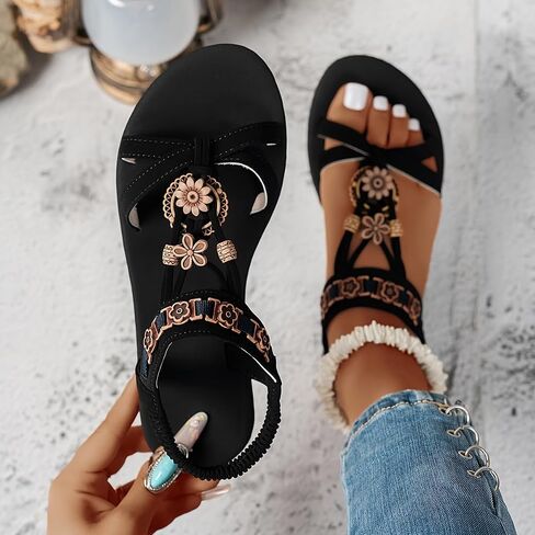 Women's Summer Open Toe Flat Slip-On Sandals – Comfortable Casual Beach Walking Shoes for Daily Wear, Perfect with Jeans in Kuwait