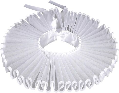 Satin Ruff Collar Elizabethan Victorian Mesh Clown Neck Ruffle Vintage Collar for Halloween Cosplay Theater Costume in Kuwait