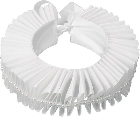 Satin Ruff Collar Elizabethan Victorian Mesh Clown Neck Ruffle Vintage Collar for Halloween Cosplay Theater Costume in Kuwait