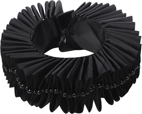 Satin Ruff Collar Elizabethan Victorian Mesh Clown Neck Ruffle Vintage Collar for Halloween Cosplay Theater Costume in Kuwait