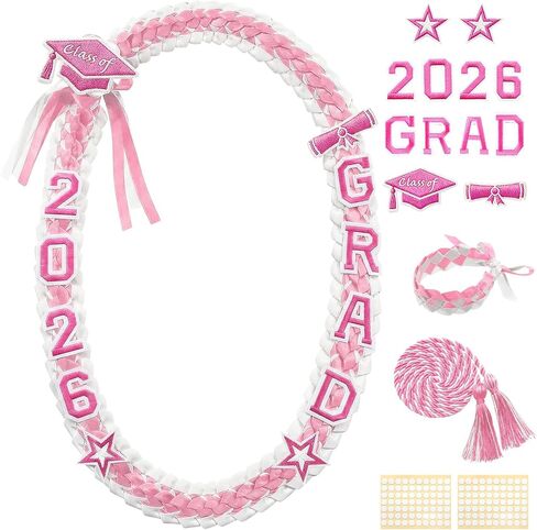 Graduation Leis Class of 2026, Handmade Braided Graduation Lei with Patches, Honor Cord & Wristband in Saudi Arabia
