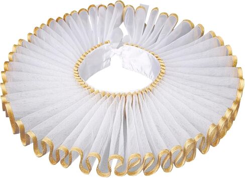 Satin Ruff Collar Elizabethan Victorian Mesh Clown Neck Ruffle Vintage Collar for Halloween Cosplay Theater Costume in Kuwait