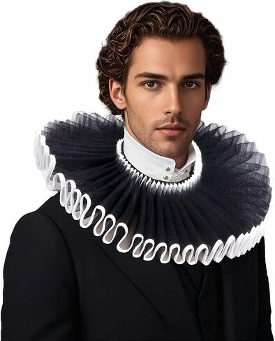 Satin Ruff Collar Elizabethan Victorian Mesh Clown Neck Ruffle Vintage Collar for Halloween Cosplay Theater Costume in Kuwait