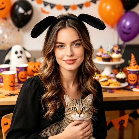 Animal Ears Headband, Black Dog Ears Headband with Furry, Halloween Costumes, Christmas Headband, Costume Party and Cosplay Decor for Women in Saudi Arabia