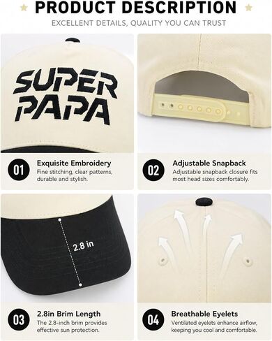 Papa Hat for Men, Embroidery Cotton Baseball Cap for Father's Day | Adjustable, Vintage Style, Fathers Day Gift, Birthday Gift, Outdoor Activities as Golf, Running, Fishing, Hiking, Walking in Saudi Arabia
