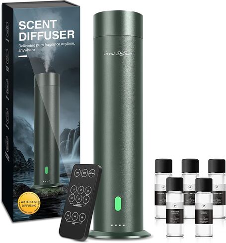 Waterless Scent Diffuser Starter Kit - 1000 Sq Ft Coverage, Hotel Scent Diffuser, Essential Oil Diffuser for Home & Large Room, Included 5 Scent Oils, Remote Control, SandGreen, 11In in Saudi Arabia