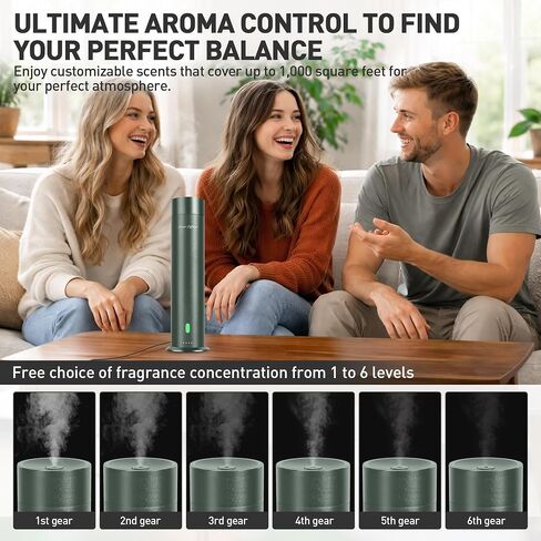 Waterless Scent Diffuser Starter Kit - 1000 Sq Ft Coverage, Hotel Scent Diffuser, Essential Oil Diffuser for Home & Large Room, Included 5 Scent Oils, Remote Control, SandGreen, 11In in Saudi Arabia
