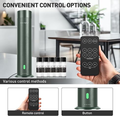 Waterless Scent Diffuser Starter Kit - 1000 Sq Ft Coverage, Hotel Scent Diffuser, Essential Oil Diffuser for Home & Large Room, Included 5 Scent Oils, Remote Control, SandGreen, 11In in Saudi Arabia
