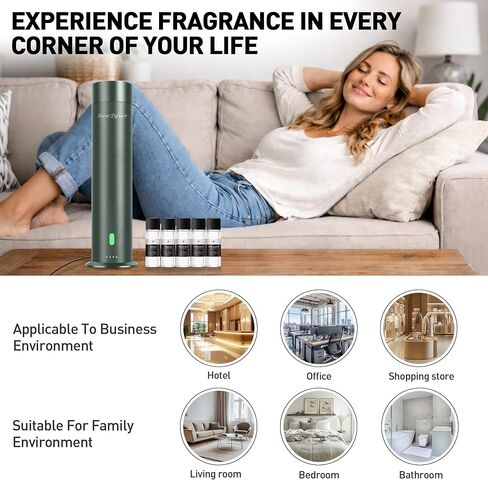 Waterless Scent Diffuser Starter Kit - 1000 Sq Ft Coverage, Hotel Scent Diffuser, Essential Oil Diffuser for Home & Large Room, Included 5 Scent Oils, Remote Control, SandGreen, 11In in Saudi Arabia
