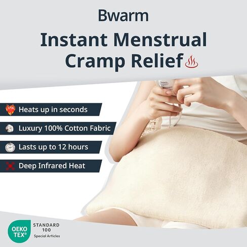 Bwarm Weighted Far Infrared Heating Pads 100% Organic Cotton for Back Shoulder Knee Fast Heating with 9 Heating Levels 12 Hours Auto-Off Heated Pad for Back Neck Arms and Legs (White, 12''×24') in Saudi Arabia