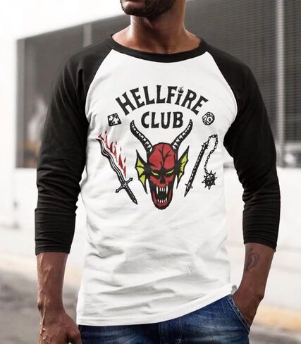 تي شيرت Stranger Things Hellfire Club بأكمام طويلة راجلان للكبار البيسبول ريترو الثمانينيات in Kuwait