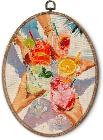Hxlac Trendy Retro Bar Oval Wall Art Framed, Funky Cocktail Cheers Oval Wall Decor, Fruit Drink Cheers Canvas Prints Wall Sculptures for Home Bar Pub Lounge Kitchen Dining Room Decor, 8.5x11.5 Inch in Saudi Arabia