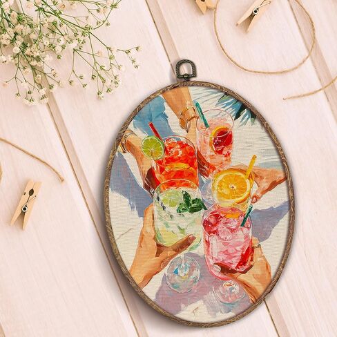 Hxlac Trendy Retro Bar Oval Wall Art Framed, Funky Cocktail Cheers Oval Wall Decor, Fruit Drink Cheers Canvas Prints Wall Sculptures for Home Bar Pub Lounge Kitchen Dining Room Decor, 8.5x11.5 Inch in Saudi Arabia