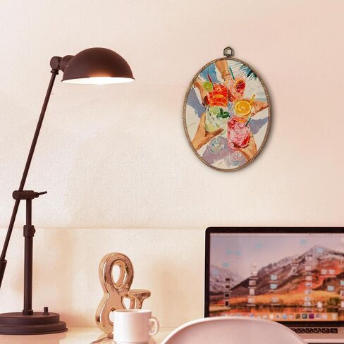 Hxlac Trendy Retro Bar Oval Wall Art Framed, Funky Cocktail Cheers Oval Wall Decor, Fruit Drink Cheers Canvas Prints Wall Sculptures for Home Bar Pub Lounge Kitchen Dining Room Decor, 8.5x11.5 Inch in Saudi Arabia