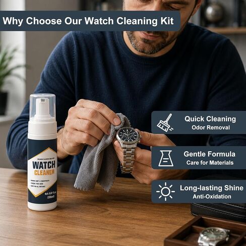 Watch Cleaning Kit - 200ml -Gentle Formula Removes Dirt, Fingerprints & Sweat Safely, Portable Care Set with Watch Cleaner Spray & Brushes for Home Travel Use, Ideal Gift for Collectors & Daily Wearers in Saudi Arabia