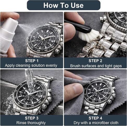 Watch Cleaning Kit - 200ml -Gentle Formula Removes Dirt, Fingerprints & Sweat Safely, Portable Care Set with Watch Cleaner Spray & Brushes for Home Travel Use, Ideal Gift for Collectors & Daily Wearers in Saudi Arabia