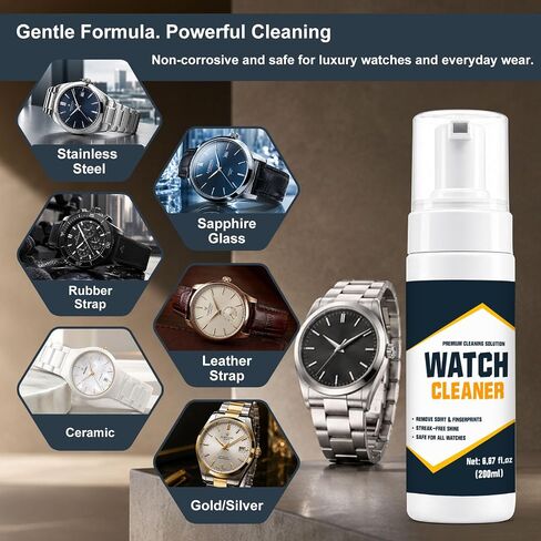 Watch Cleaning Kit - 200ml -Gentle Formula Removes Dirt, Fingerprints & Sweat Safely, Portable Care Set with Watch Cleaner Spray & Brushes for Home Travel Use, Ideal Gift for Collectors & Daily Wearers in Saudi Arabia