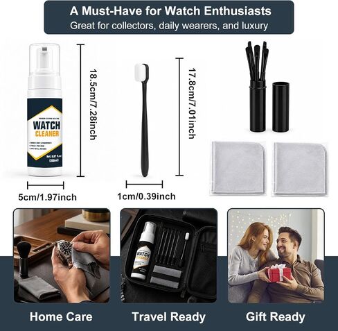 Watch Cleaning Kit - 200ml -Gentle Formula Removes Dirt, Fingerprints & Sweat Safely, Portable Care Set with Watch Cleaner Spray & Brushes for Home Travel Use, Ideal Gift for Collectors & Daily Wearers in Saudi Arabia
