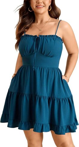 CICIDUDU Plus Size Summer Casual Sleeveless Sundress Spaghetti Strap Cute Flowy Beach Short Mini Curvy Dress with Pockets in Saudi Arabia