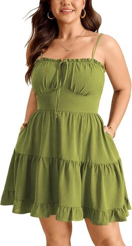 CICIDUDU Plus Size Summer Casual Sleeveless Sundress Spaghetti Strap Cute Flowy Beach Short Mini Curvy Dress with Pockets in Saudi Arabia