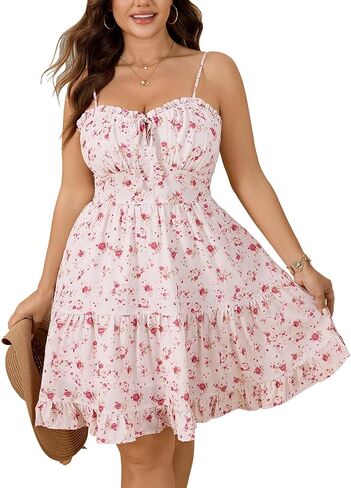 CICIDUDU Plus Size Summer Casual Sleeveless Sundress Spaghetti Strap Cute Flowy Beach Short Mini Curvy Dress with Pockets in Saudi Arabia