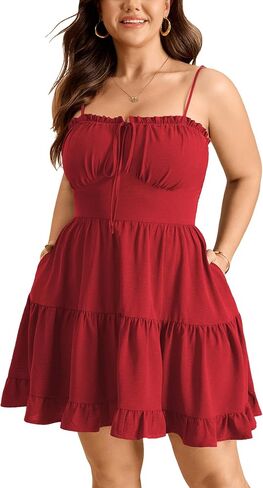 CICIDUDU Plus Size Summer Casual Sleeveless Sundress Spaghetti Strap Cute Flowy Beach Short Mini Curvy Dress with Pockets in Saudi Arabia