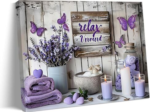 Lavender Bathroom Canvas Wall Art Farmhouse Bathroom Painting Picture Wall Decor Rustic Relax Purple Lavender Poster Print Artwork for Bathroom Washroom Toilet Home Decoration 12x16in in Saudi Arabia