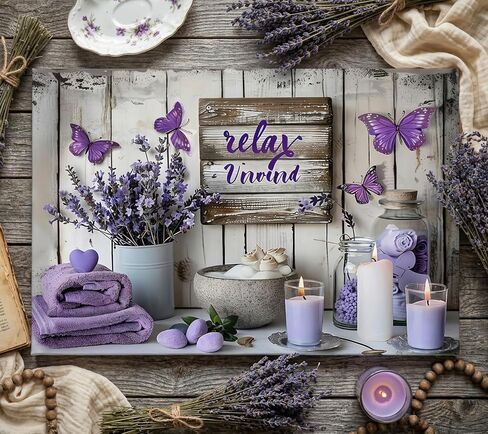 Lavender Bathroom Canvas Wall Art Farmhouse Bathroom Painting Picture Wall Decor Rustic Relax Purple Lavender Poster Print Artwork for Bathroom Washroom Toilet Home Decoration 12x16in in Saudi Arabia
