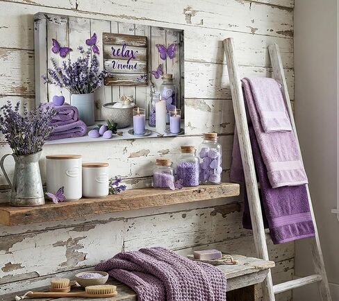 Lavender Bathroom Canvas Wall Art Farmhouse Bathroom Painting Picture Wall Decor Rustic Relax Purple Lavender Poster Print Artwork for Bathroom Washroom Toilet Home Decoration 12x16in in Saudi Arabia
