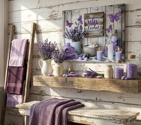 Lavender Bathroom Canvas Wall Art Farmhouse Bathroom Painting Picture Wall Decor Rustic Relax Purple Lavender Poster Print Artwork for Bathroom Washroom Toilet Home Decoration 12x16in in Saudi Arabia