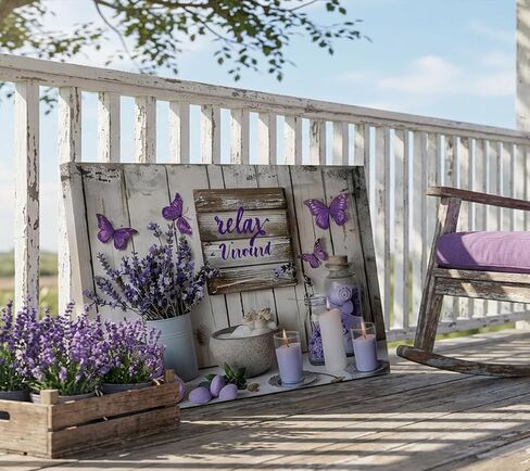 Lavender Bathroom Canvas Wall Art Farmhouse Bathroom Painting Picture Wall Decor Rustic Relax Purple Lavender Poster Print Artwork for Bathroom Washroom Toilet Home Decoration 12x16in in Saudi Arabia