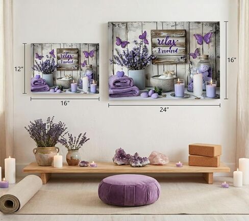 Lavender Bathroom Canvas Wall Art Farmhouse Bathroom Painting Picture Wall Decor Rustic Relax Purple Lavender Poster Print Artwork for Bathroom Washroom Toilet Home Decoration 12x16in in Saudi Arabia