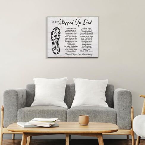 Step Dad Gifts Canvas Painting Framed, Gifts for Stepdad Birthday Father's Day, Rustic to My Stepped up Dad Poster Print Ready to Hang Home Living Room Bedroom Wall Decor 10x8 Inches in Saudi Arabia
