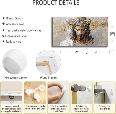 Large Jesus Portrait Canvas Wall Art Abstract Gold Thorns Jesus Painting Decor Pictures Beige Gray Christian God Posters Prints for Dining Living Prayer Room Kitchen Church Wall Bedroom Decoration in Saudi Arabia