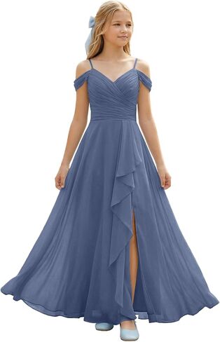V Neck Junior Bridesmaid Dresses Spaghetti Strap Chiffon Flower Girl Dress for Wedding Girls Bridesmaid Dress in Saudi Arabia