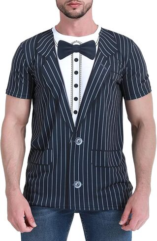 تي شيرت Funny World Tuxedo للرجال برسومات قصيرة الأكمام للحفلات Tux Tee كاجوال in Kuwait