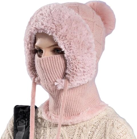 HUAMULAN Women Winter One Piece Beanie Hat Slouchy Fleece Balaclavas Face Mask Neck Scarf Set Earmuff Ski Snow Knit Hats in Saudi Arabia