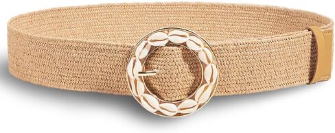 Straw Woven Belts for Women Stretch Wide Boho Dress Belt Shell Buckle Waist Vacation Beach Outfits in Saudi Arabia