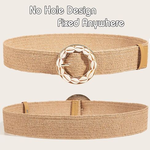 Straw Woven Belts for Women Stretch Wide Boho Dress Belt Shell Buckle Waist Vacation Beach Outfits in Saudi Arabia