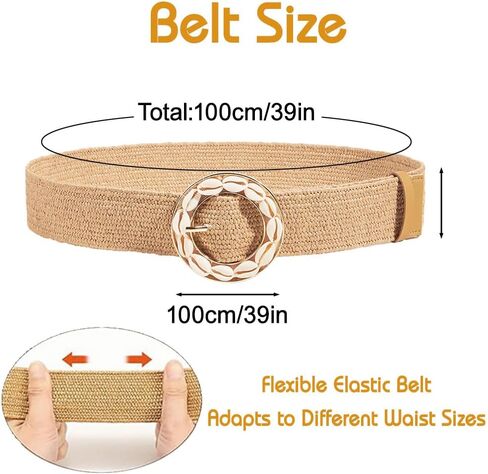 Straw Woven Belts for Women Stretch Wide Boho Dress Belt Shell Buckle Waist Vacation Beach Outfits in Saudi Arabia