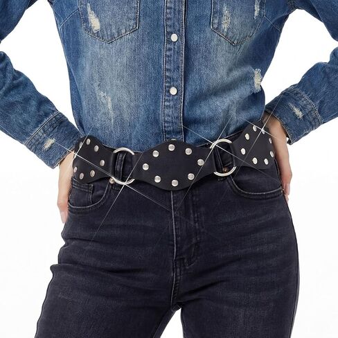 BODIY Black Vintage Rivet Leather Belt Punk Western Wide Belts for Women in Kuwait