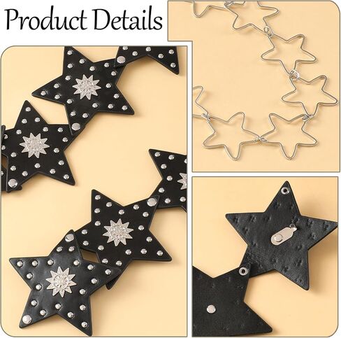 2 Pcs Y2K Belt for Women, Adjustable Silver Cute Star Waist Chain Belt and Black Punk Rock Gothic Disc Concho Leather Belt with Grommet Threads for Wear Jeans Dresses Casual Pants Girls Gifts in Saudi Arabia