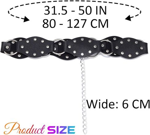 BODIY Black Vintage Rivet Leather Belt Punk Western Wide Belts for Women in Kuwait