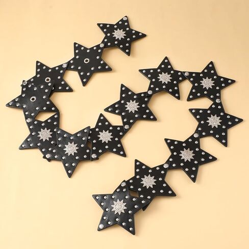 2 Pcs Y2K Belt for Women, Adjustable Silver Cute Star Waist Chain Belt and Black Punk Rock Gothic Disc Concho Leather Belt with Grommet Threads for Wear Jeans Dresses Casual Pants Girls Gifts in Saudi Arabia
