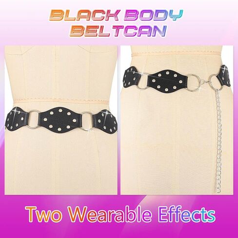 BODIY Black Vintage Rivet Leather Belt Punk Western Wide Belts for Women in Kuwait