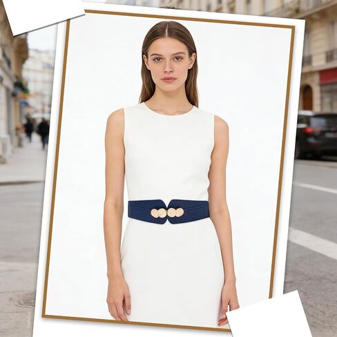 Women Wide Elastic Waist Belts Stretchy Belt with Gold Buckle for Dresses in Saudi Arabia